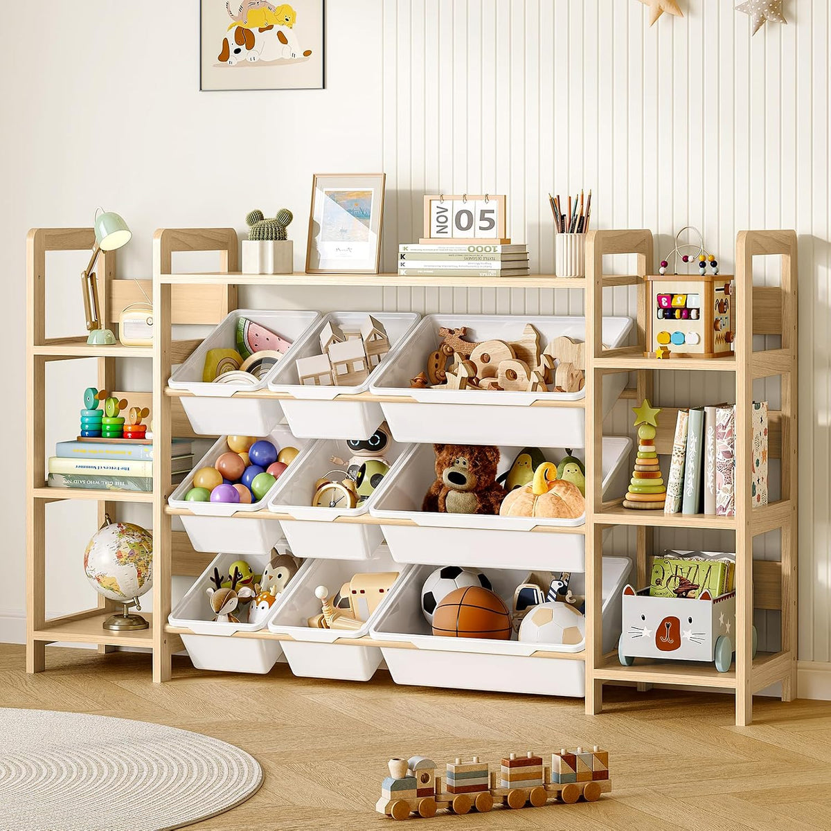 Large Toy Storage Organizer, Top Rack, 6 Side Shelves, 9 Bins