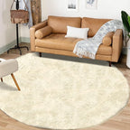Cream White Round Rugs for Bedroom: 4ft Circle Fluffy Shag Soft Washable Rug - Image 6