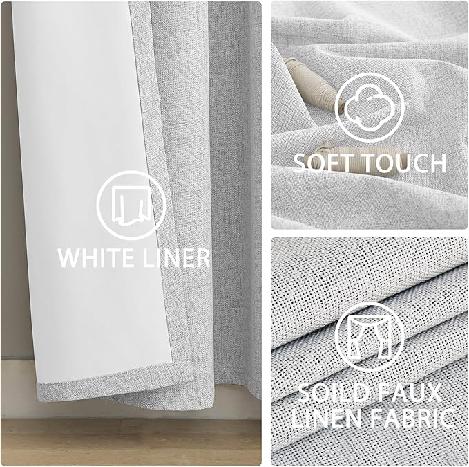 Yakamok White Curtains 100% Blackout 84 Inches Long, Room Darkening Textured - Image 6