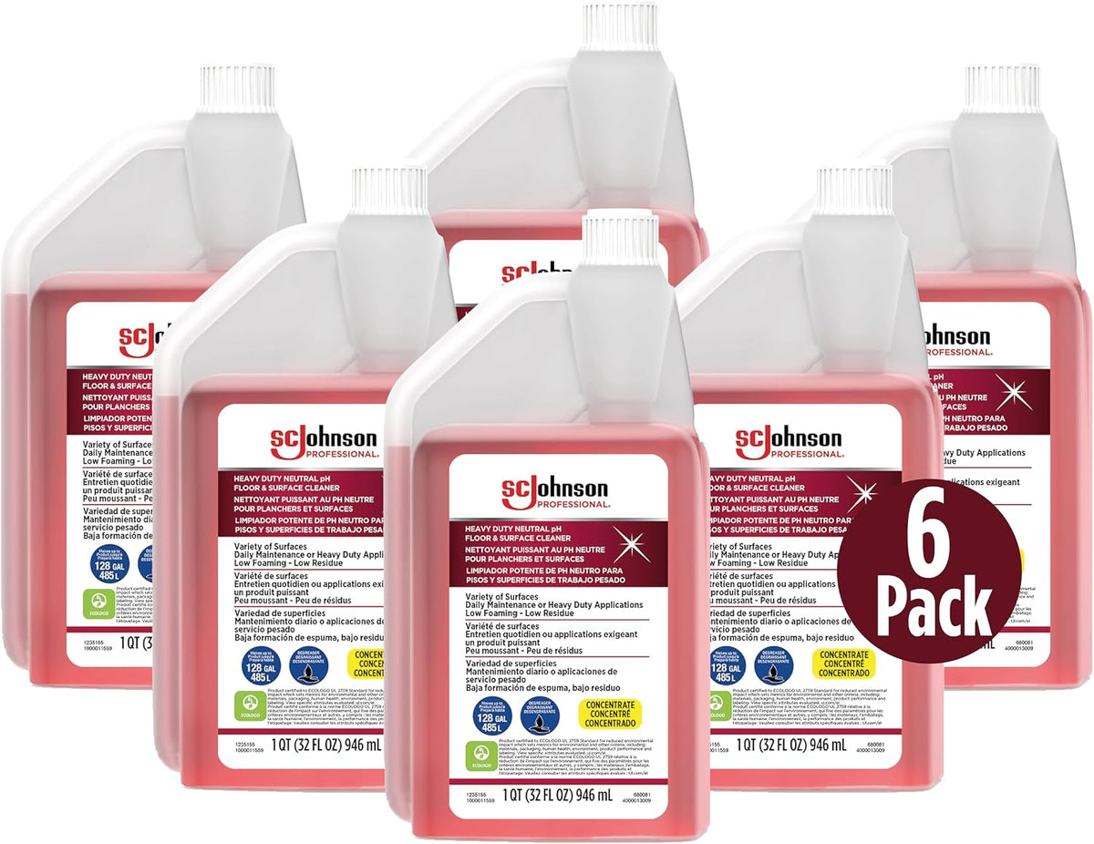 SC Johnson Professional Heavy Duty Neutral pH Floor and Surface Cleaner, Floor Cleaner Concentrate, 32 fl. oz. Bottle, Case of 6, for Professional Use Only