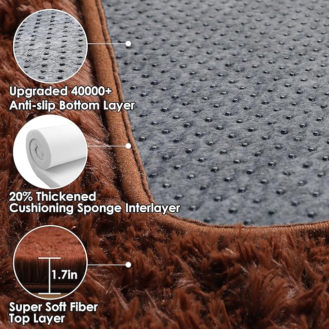 ONASAR Brown Rugs for Living Room Bedroom, 5x8 Fluffy Bedside Area Rug - Image 3