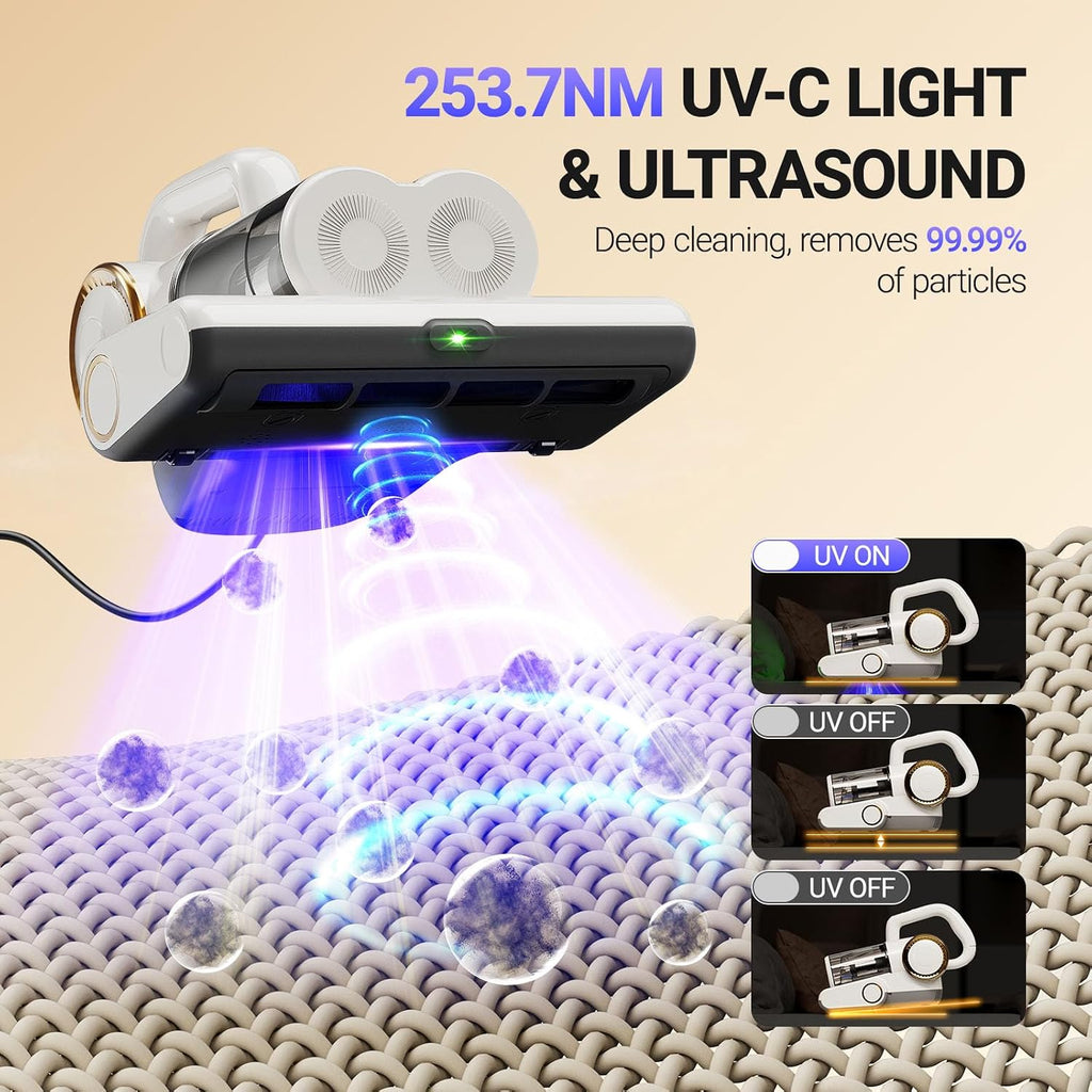 FEPPO Mattress Vacuum Cleaner, 16Kpa Bed Vacuum with 253.7nm UV-C Light