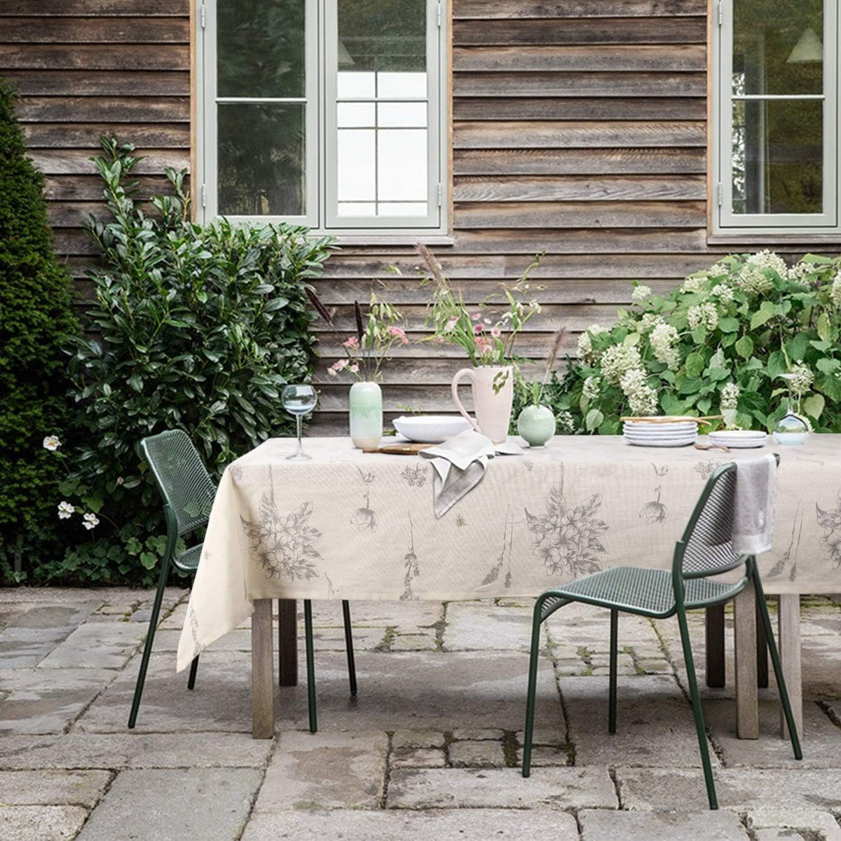ColorBird Cotton Linen Floral Beige Rectangle Tablecloth Rustic Garden Natural Decorative Table Cover for Kitchen Dining Summer Picnic Indoor (Rectangle/Oblong, 55 x 102 Inch, Linen)