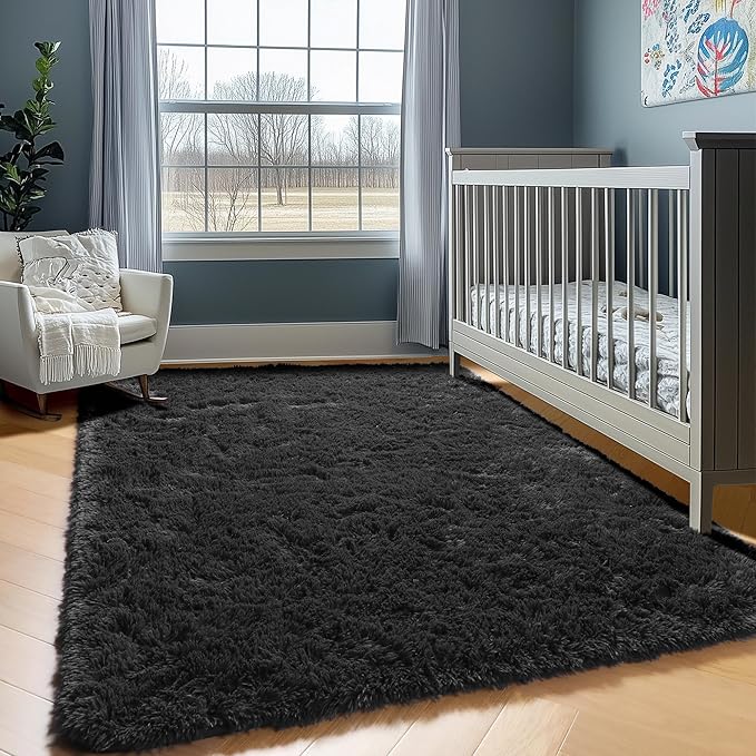 ONASAR Black Area Rugs for Bedroom Living Room, Fluffy Fuzzy Shaggy 4x6 Bedside - Image 5