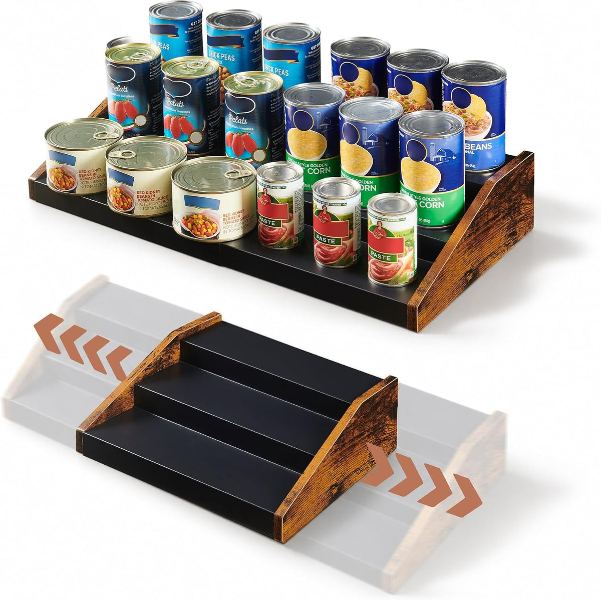 Expandable Can Organizer 3-Tier Storage Rack Pantry Cabinet Rustic Brown