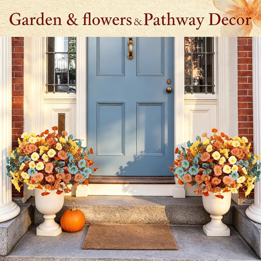 Fall Artificial Morning Glories 12 Bundles Outdoors yellow ＆Orange＆blue