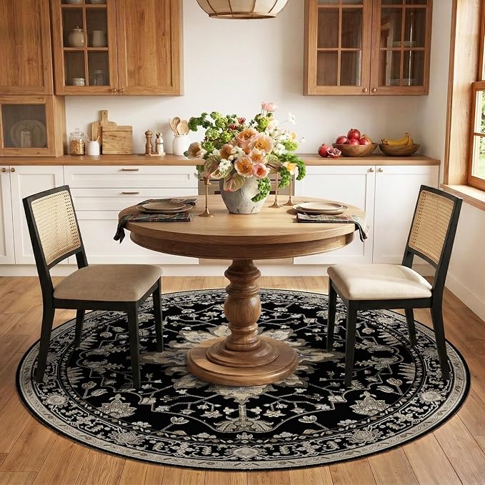 RELEANY Area Rugs 6ft Washable Non-Slip, Floral Vintage Distress Print Pattern - Image 2