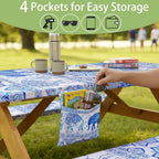 Fitted Waterproof Picnic Table Cover with Bench Covers Heavy Duty Elastic Outdoor Camping Tablecloth for 6 Foot Rectangle Tables Summer Rv Accessories Patio Garden Road Trip Essentials Gifts