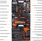 CARTMAN 260-Piece Tool Set With 12V Cordless Drill, Orange Drawer Tool Box