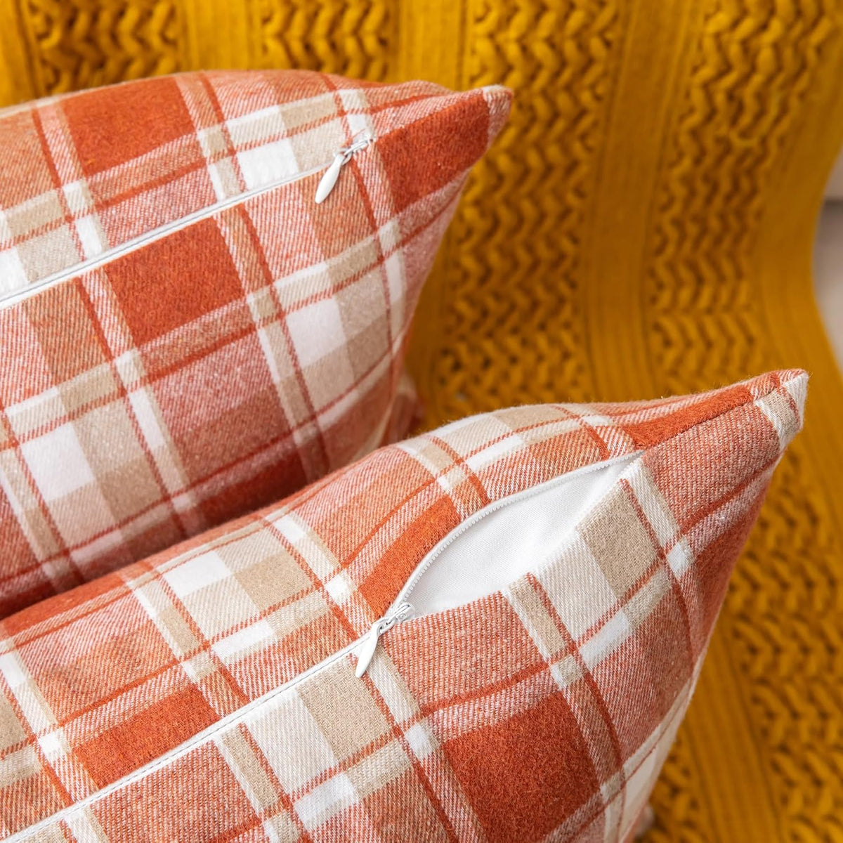 AQOTHES Fall Plaid Orange Light Throw Pillow Covers 18x18 Inch Set of 2