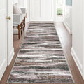 Lansny Modern Abstract Runner Rug 3x8, Dark Light Brown White Washable Kitchen by lansny