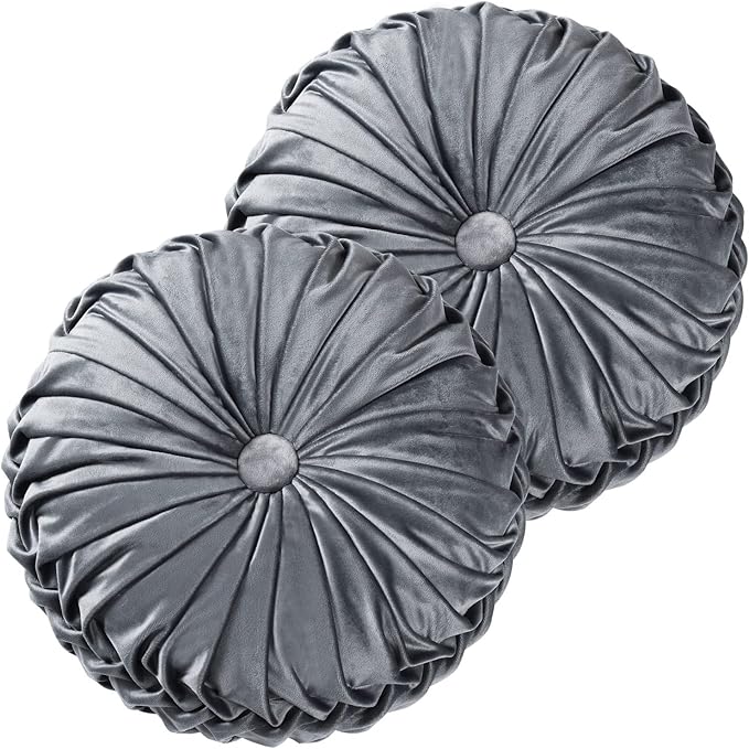 HIG Set of 2 Decorative Round Pleated Throw Pillows, Classy Accent Pumpkin by HIG
