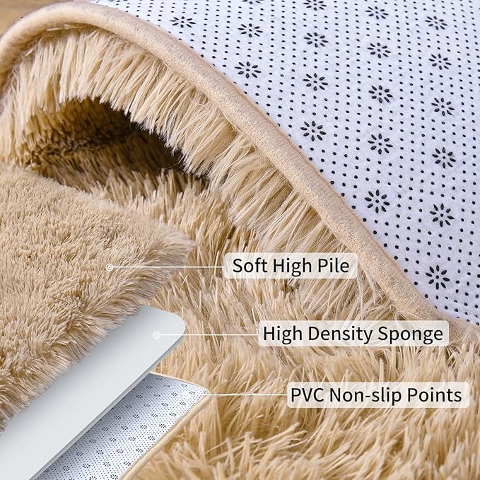 Soft Runner Rugs for Bedroom Hallways, 2x4 Beige Fluffy Shag Throw Area Rug Non - Image 6