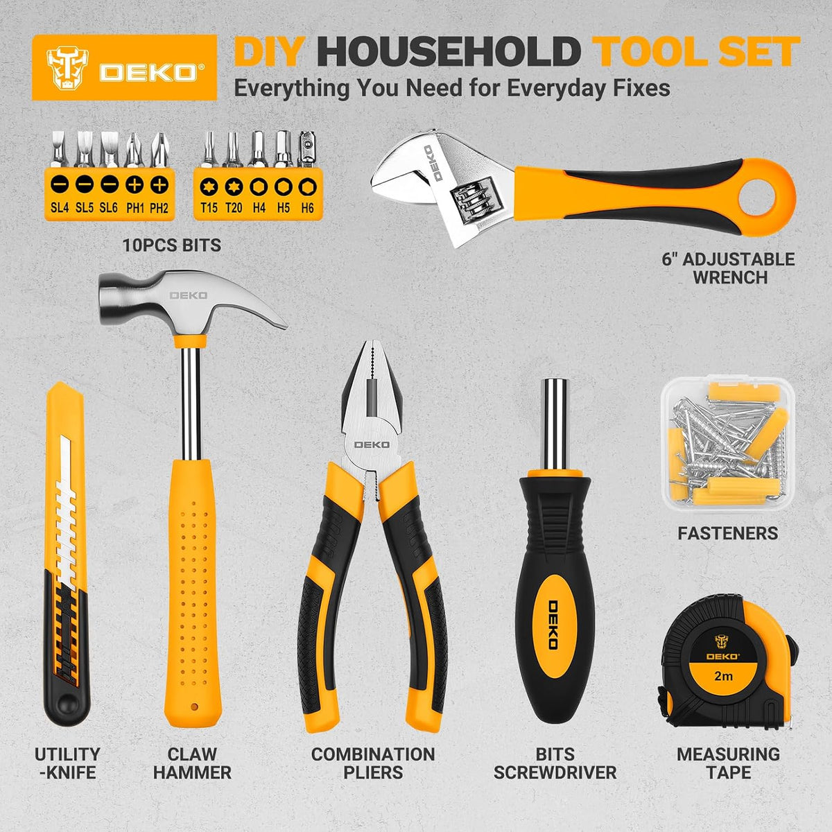 DEKOPRO 86PCS Tool Set Household DIY Tool Kit with Storage Toolbox, Small Compact Hand Tool Box Set for Home Use, DIY, Apartment, Office & Home Repair, Orange