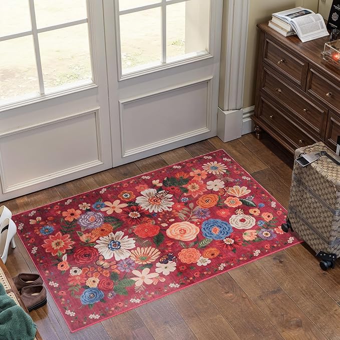 Floral Rug for Entryway, 2x3 Washable Kitchen Mat Ultra-Thin Soft, Non-Slip - Image 5