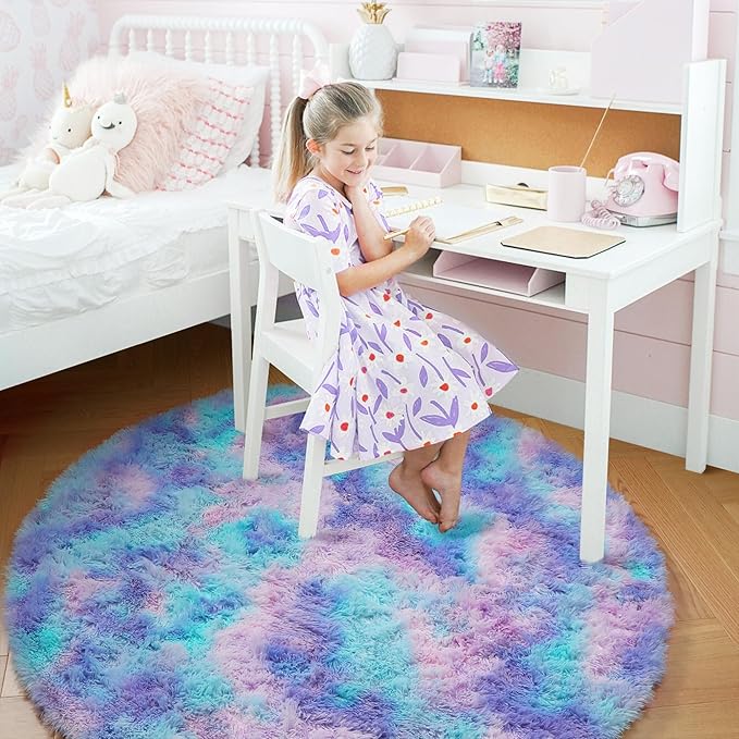 Amdrebio Purple Rainbow Round Rug 4Ft - Image 2
