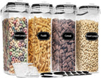 PRAKI Large Dry Food Storage Containers with Lids, 6PCS Airtight Cereal Containers Storage Set, Leak-proof Canister Set for Kitchen Pantry Organization with 20 Labels & Marker (4L Black)