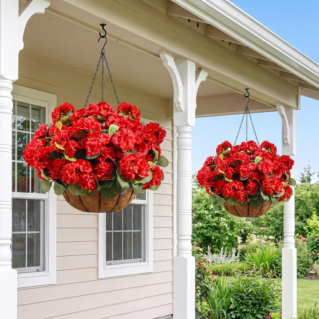 Artificial Geraniums Fake Flowers for Outdoors, 8PCS Red
