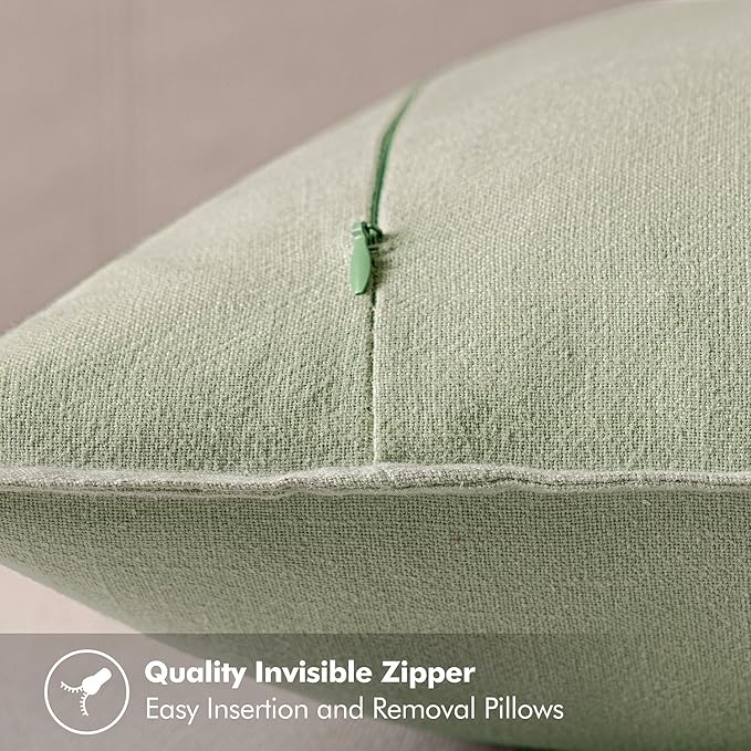 MIULEE Decorative Linen Euro Sham Pillow Covers 24x24 Light Green ​Boho - Image 3
