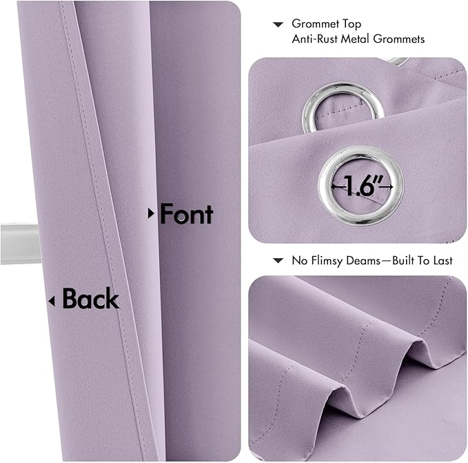 MIULEE Lilac Blackout Curtains for Bedroom Living Room 63 Inches Long 2 Panels - Image 4