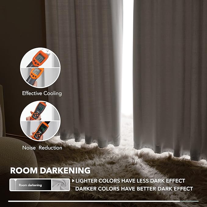 Deconovo Blackout Curtains, Thermal Insulated, W52 x L63 2 Panels, Back Tab - Image 6