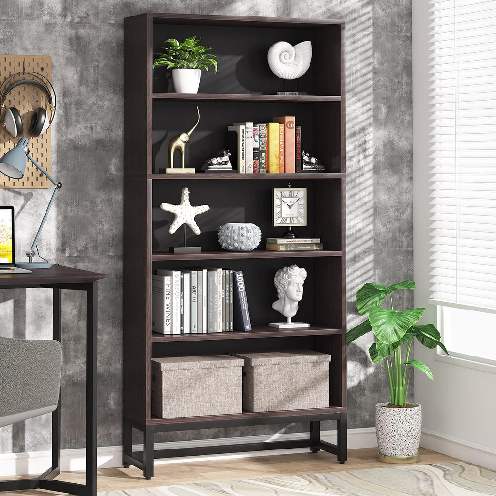 Tribesigns Tall Bookcase and Bookshelf, 70.8” Large Bookcases Organizer with 5-Tier Storage Shelves, Heavy Duty Free-Standing Library Bookshelf Shelving Unit for Living Room, Bedroom (Dark Walnut)