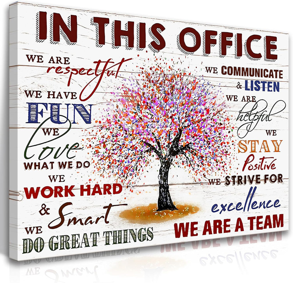 HDXUFJQ Office Inspirational Wall Art In This Office Canvas Wall Decor Team Rules Motivation Positive Quotes Pictures Prints Teamwork Painting for Home Office Ready to hang(12"x16")
