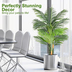 4ft Tall Triple Golden Cane Palm Artificial Tree Large Tropical Palm Tree UV Resistant Fake Plant in Pot for Indoor Outdoor Big House Living Room Outside Patio Office Home Decor 1Pack