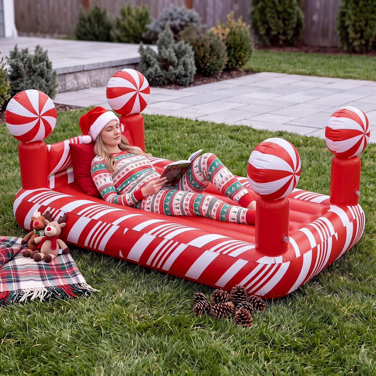 Chunful 1 Pcs 71x39 Christmas Movie Night Xmas Inflatable Red Air Bed
