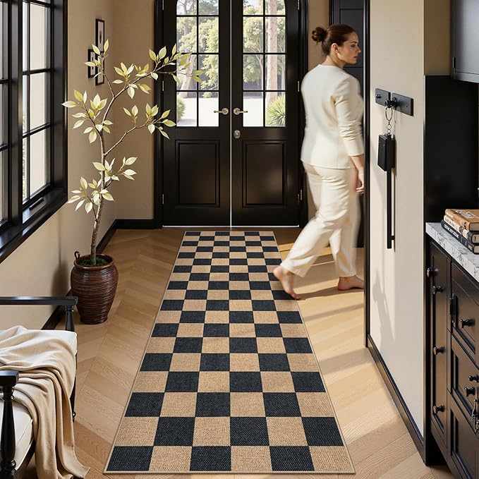 Lahome Colette Checkered Easy Jute Runner Rug, 2x8 Kitchen Rug Non Slip - Image 6