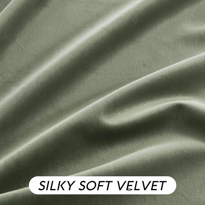 RYB HOME Sage Green Velvet Curtains 96 inch, Room Darkening Super Soft Velvet - Image 7