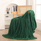 Dark Hunter Green Throw Blanket 50"×60" inches Fuzzy 3D Jacquard Decorative by Puncuntex