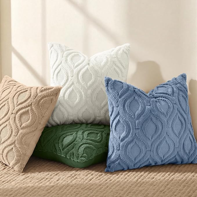 decorUhome Throw Pillow Covers 26x26 Inch Set of 2, Soft Plush Faux Wool Blue - Image 5