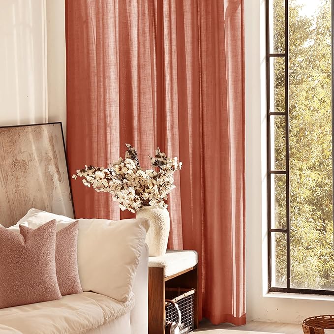 102 inch Linen Terracotta Curtains 2 Panels - Image 7