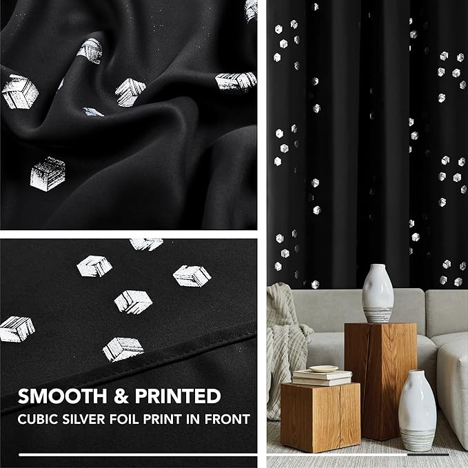 Deconovo Designer Series Silvery Cubic Printed Blackout Curtains - Image 5