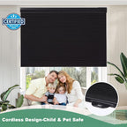Tonature No Drill Cellular Shades for Indoor Windows, Thermal Insulating & Noise Reducing Honeycomb Blinds, Free Stop Cordless Blackout Shades, Black, 34 1/2" W x 64" H
