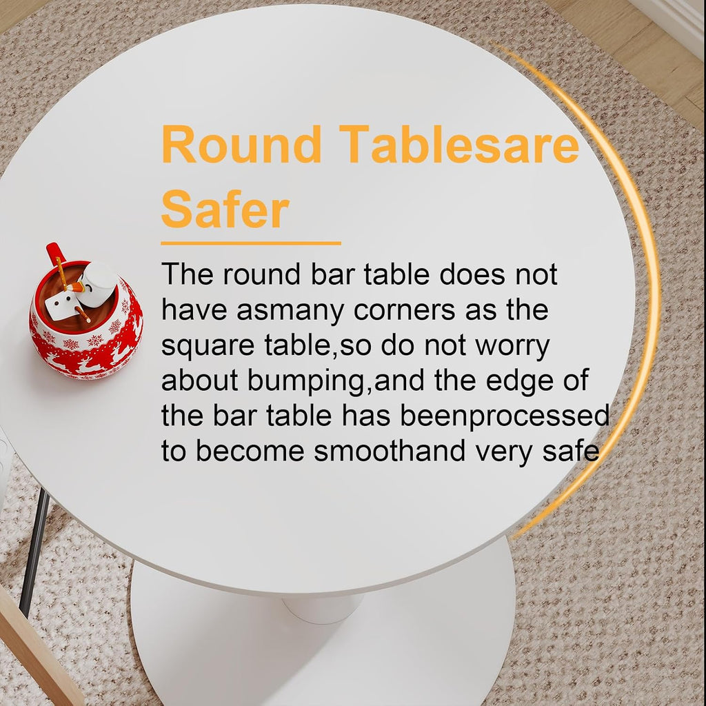 Modern Tulip Round Bar Table, 41” Height Bistro Pub Table, Height Cocktail Bar Table with Metal Base and MDF Top for Kitchen, Dining Room, Home Bar, Café, Small Spaces, White