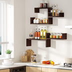 SRIWATANA Dark Walnut Floating Shelves, 5-Piece Set Wood Wall Storage Unit