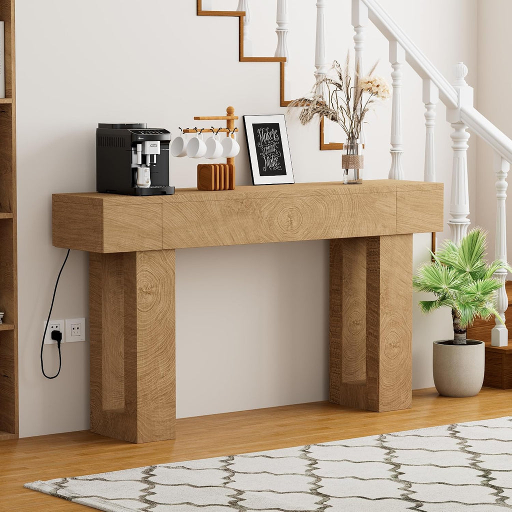 63 Inch Long Console Table, Narrow Rectangular Sofa Table Behind The Couch, Farmhouse Entryway Table for Entrance, Hallway, Living Room (Natural)