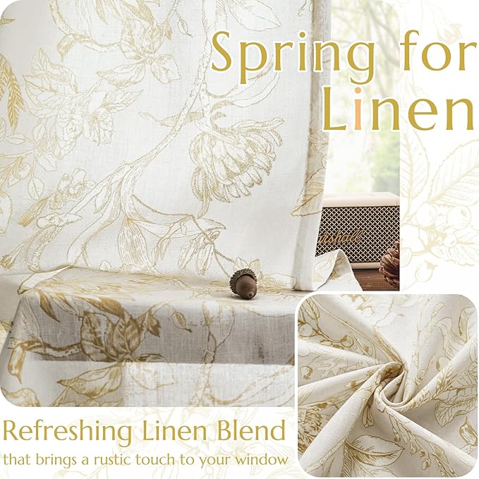 jinchan Floral Curtains 84 Inches Long Mustard Yellow Flower Linen Farmhouse - Image 8