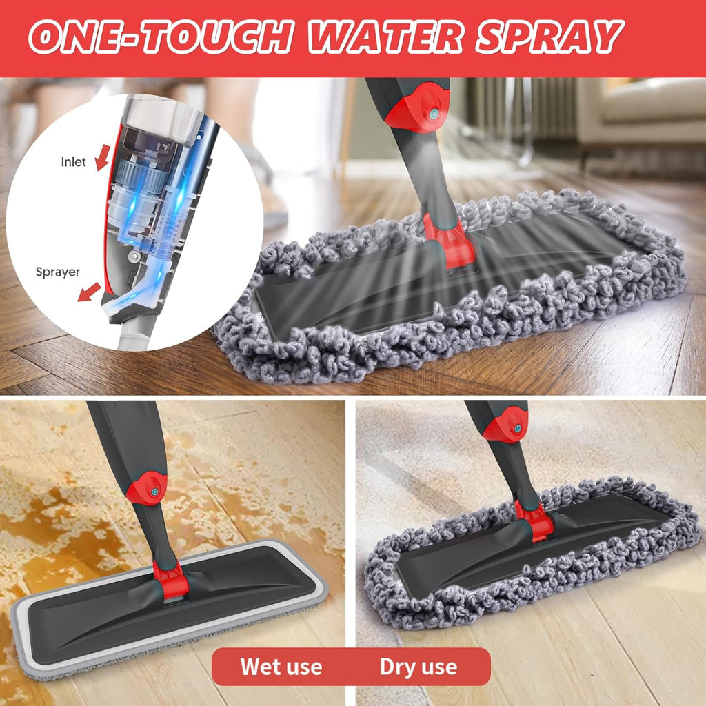 Hardwood Floor Mop & 3 Washable Pads for Cleaning Floors: Wet Dry Spray Mop