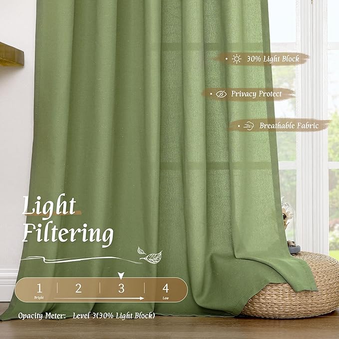 LAMIT 54 Inch Linen Curtains 2 Panels, Soft Faux Linen Light Filtering Panels - Image 4