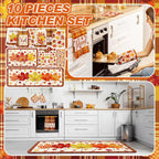Bencailor 12 Pcs Fall Kitchen Decor Sets 6 Maple Leaves Kitchen Towels 2 Rugs 2 Pot Holder and Oven Mitts for Autumn Home Decorations Accessories Gifts