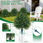 Grooy 2 Pack Artificial 26.5 Inches Cedar Topiary Trees with Ground Spikes