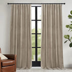 RYB HOME Camel Beige Velvet Curtains 90 inches, Soft Durable Drapes Room by RYBHOME
