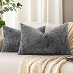 decorUhome Dark Grey Chenille Throw Pillow Covers 12x20 Set of 2 Textured Soft by decorUhome