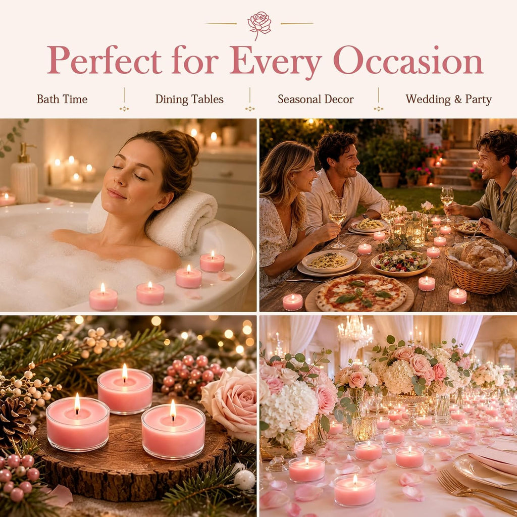 Rose Scented Tea Light Candles 50 Pack Natural Soy Wax Tealight Candles