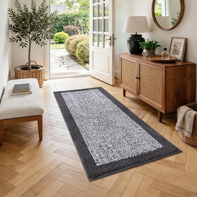 48x24 Long Bathroom Rugs Washable Non Slip, Dark Grey Bath Mat - Image 3