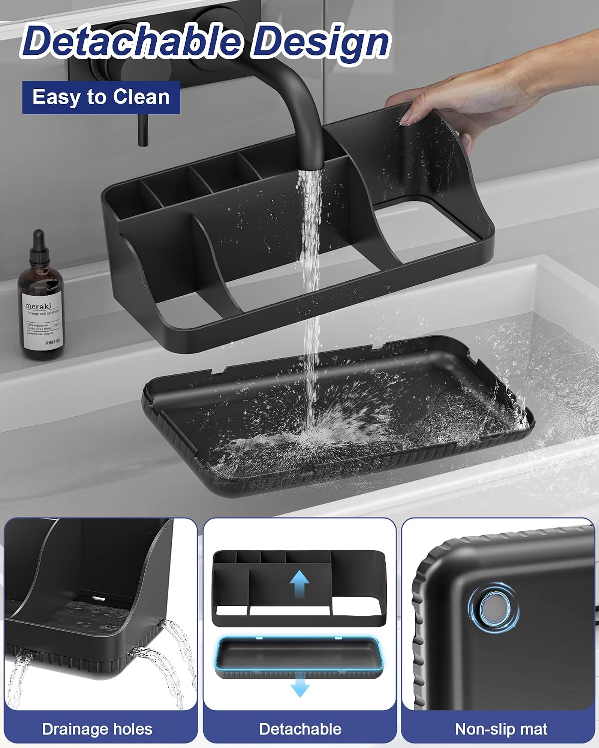 Bathroom Counter Organizer and Storage, 7 Slots Detachable Toothbrush Holders for Bathrooms, Anti-Slip Electric Toothbrush and Toothpaste Holder Countertop Vanity Organizer Accessories for Adults Kids