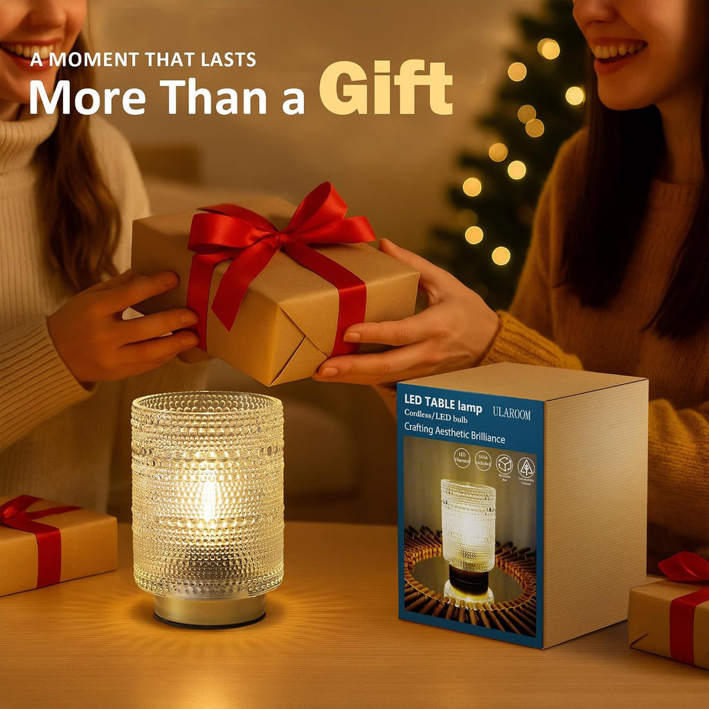 Small Battery operated Lamp with Timer for Bedside/Coffee Table/Book shelf Decor,Cordless Aesthetic Lamps with Warm Moody Lighting for Home Decor/Dorm/Entryway/Cubicle/Bathroom/ Patio Decor(Clear)